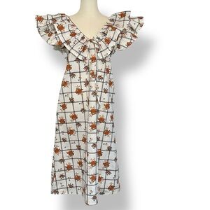 Zara Dress Floral Ruffle Check Print White Black Midi Size Large NWOT